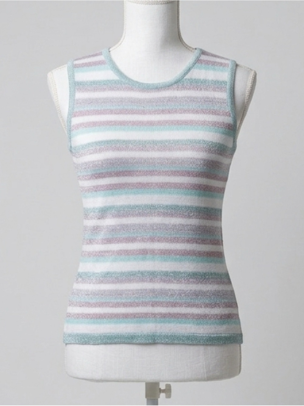 Vintage H&M Hennes Metallic Glitter Pastel Striped Knit Sleeveless Top Size Med
